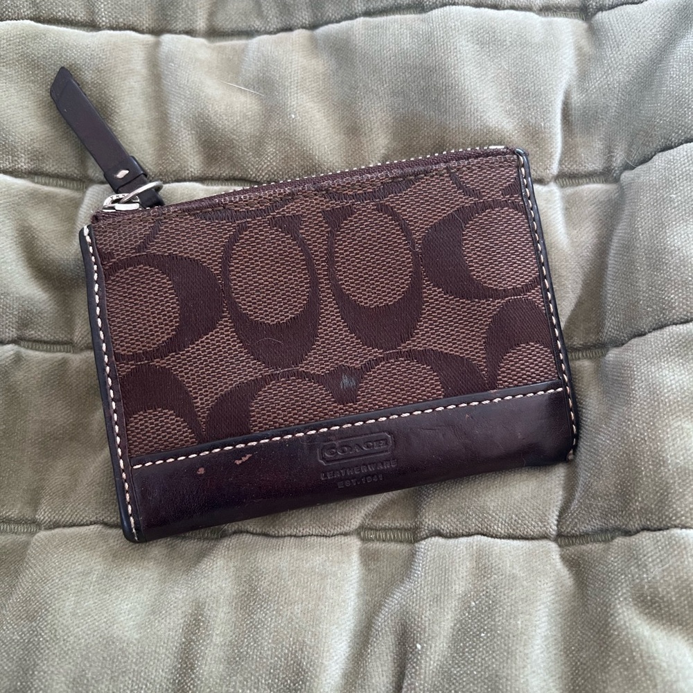 Coach Signature Brown Card Holder Keychain